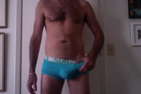 humongous boner Blue underwear Jerkin