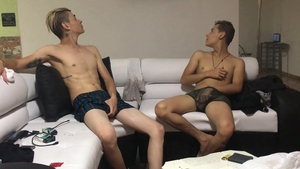 BarebackLatinoz: Young Dominic stroking on sofa