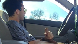 BarebackLatinoz: Latino Lucas quick stroking in the car